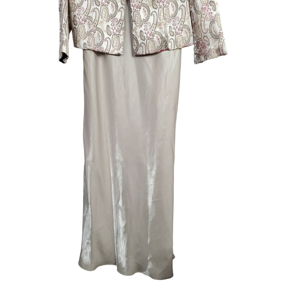 Patra Size L 14 Suit Slip Dress Brocade Jacket Formal Long Paisley Crystal Clasp - Picture 5 of 16